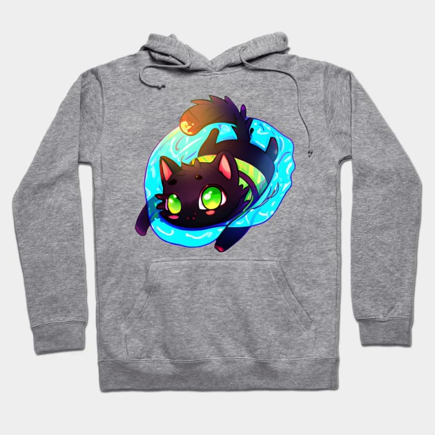 Black cat Swimming Hoodie by Meowsiful